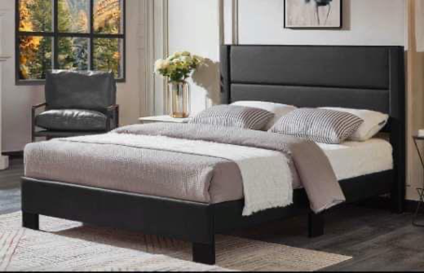 Full Size Bed Frame with Upholstered Headboard