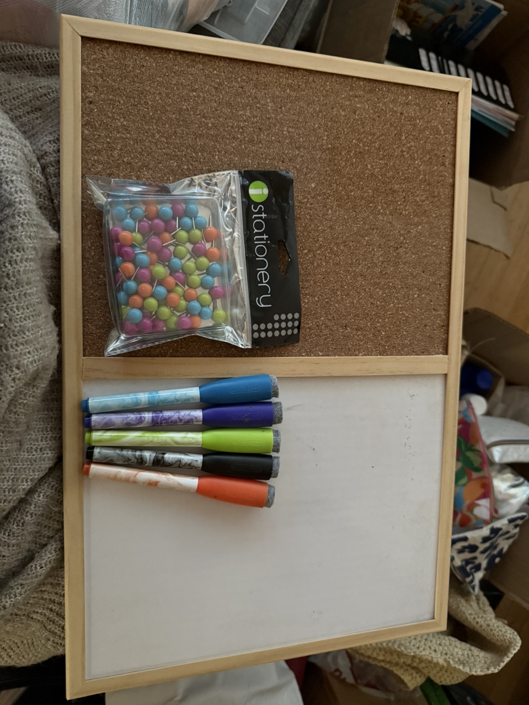 Corkboard and whiteboard combo with accessories
