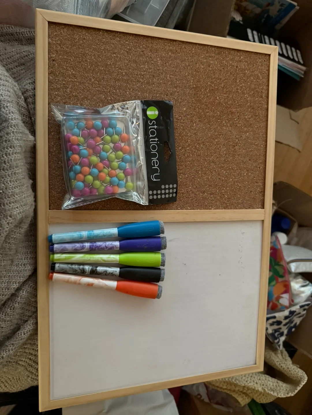 Corkboard and whiteboard combo with accessories thumbnail