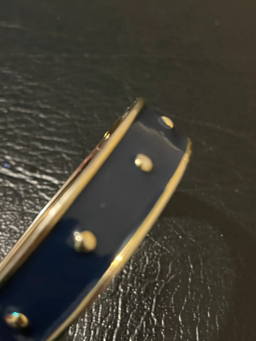 Navy Blue and Gold Hinged Bracelet GOLD METAL TRIM image indicator(3)