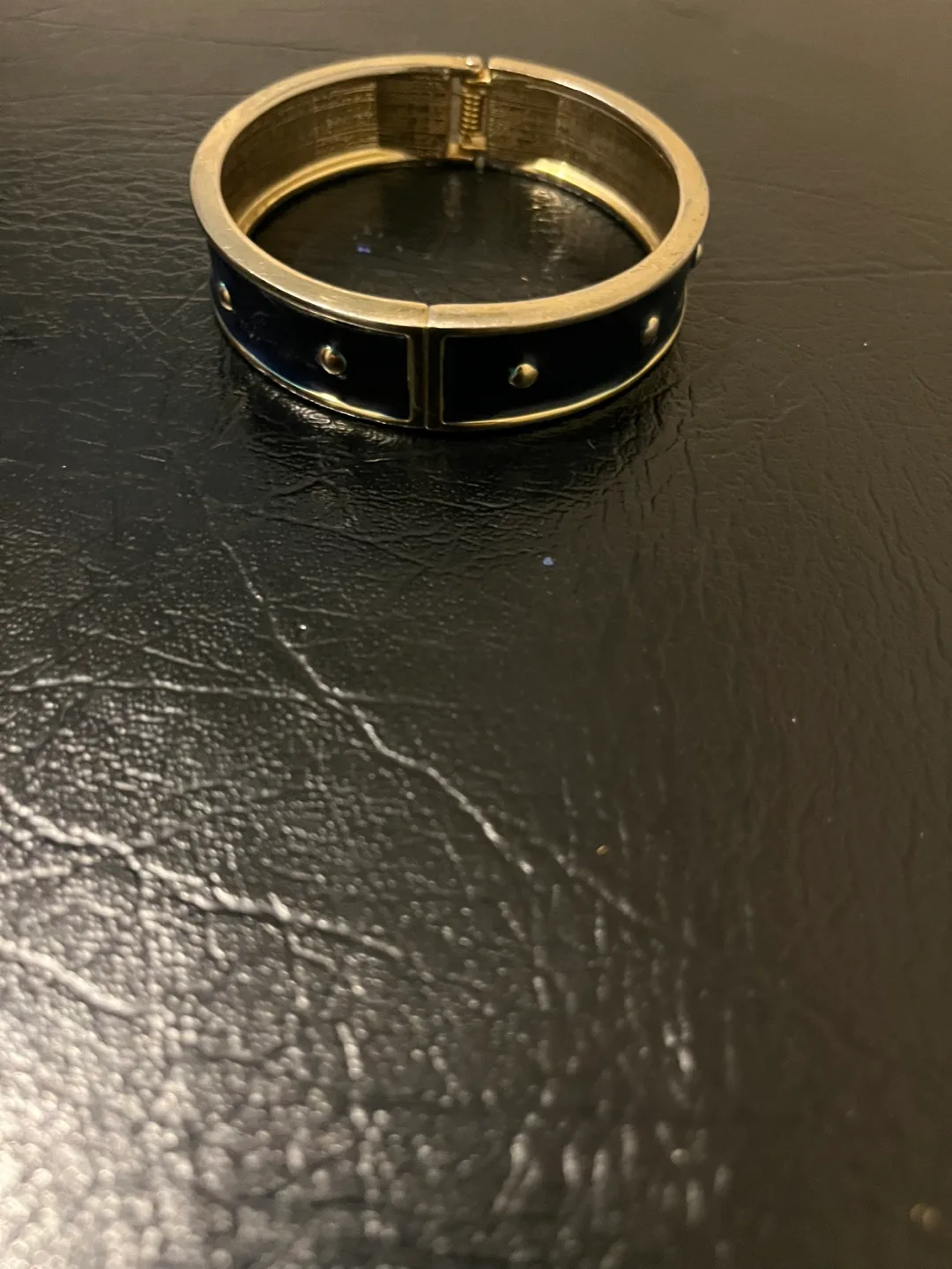 Navy Blue and Gold Hinged Bracelet GOLD METAL TRIM image indicator(6)