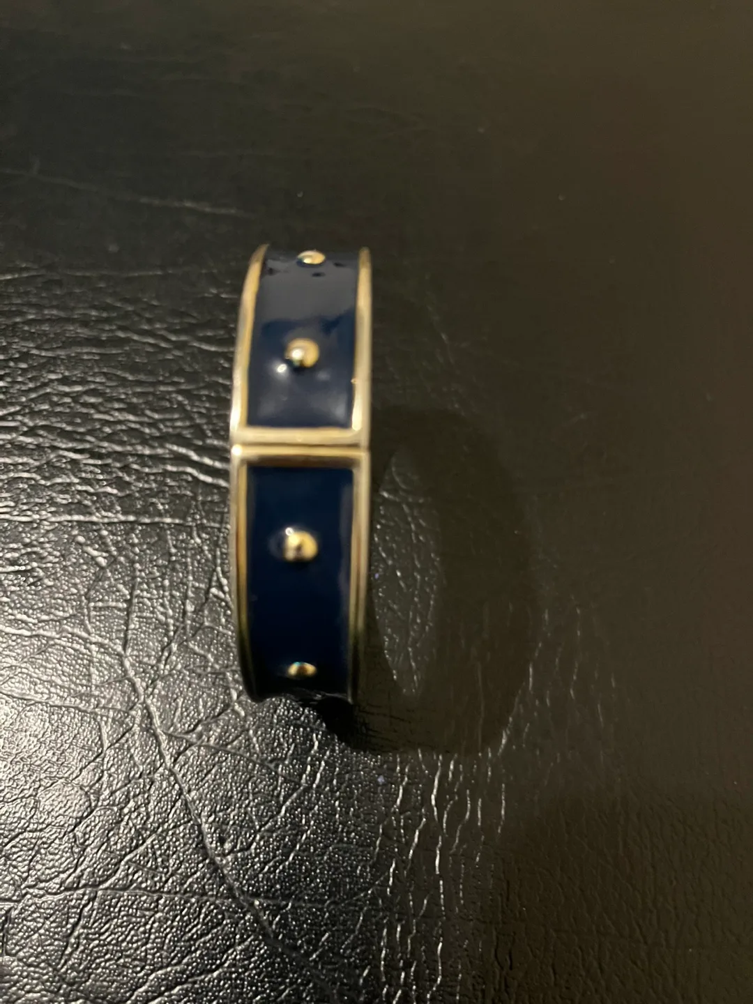 Navy Blue and Gold Hinged Bracelet GOLD METAL TRIM image indicator(5)