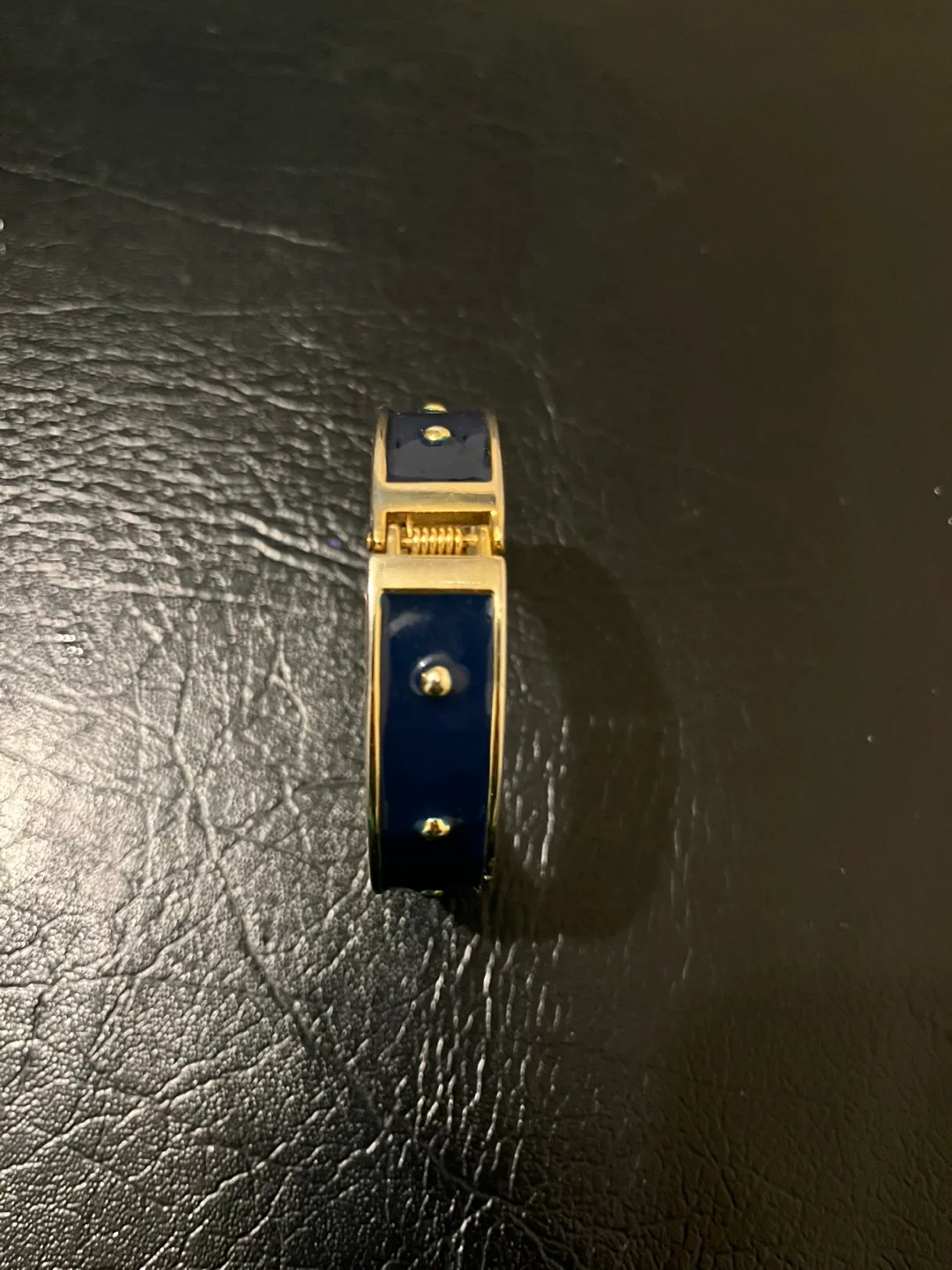 Navy Blue and Gold Hinged Bracelet GOLD METAL TRIM image indicator(4)