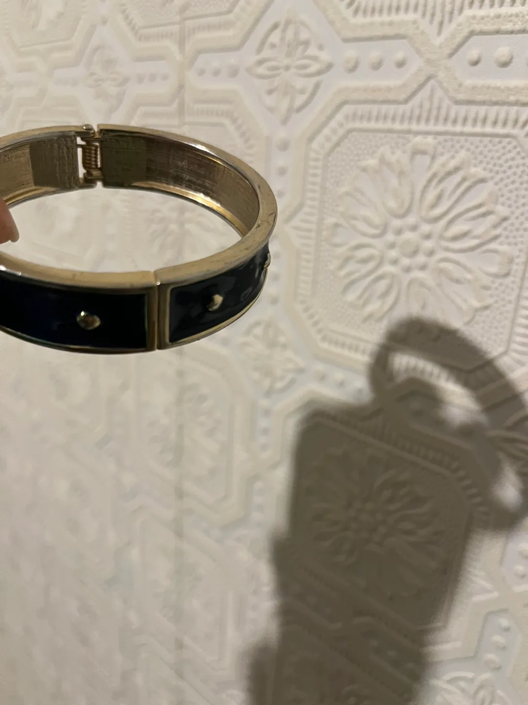 Navy Blue and Gold Hinged Bracelet GOLD METAL TRIM image indicator(7)