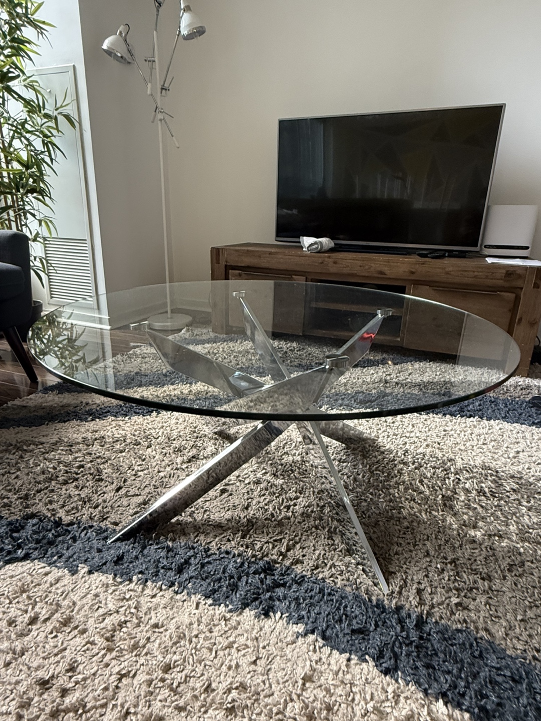 Modern Glass Coffee Table with Chrome Legs