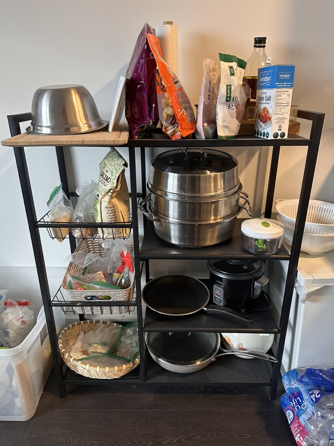 Black Metal Kitchen Storage Rack with Baskets