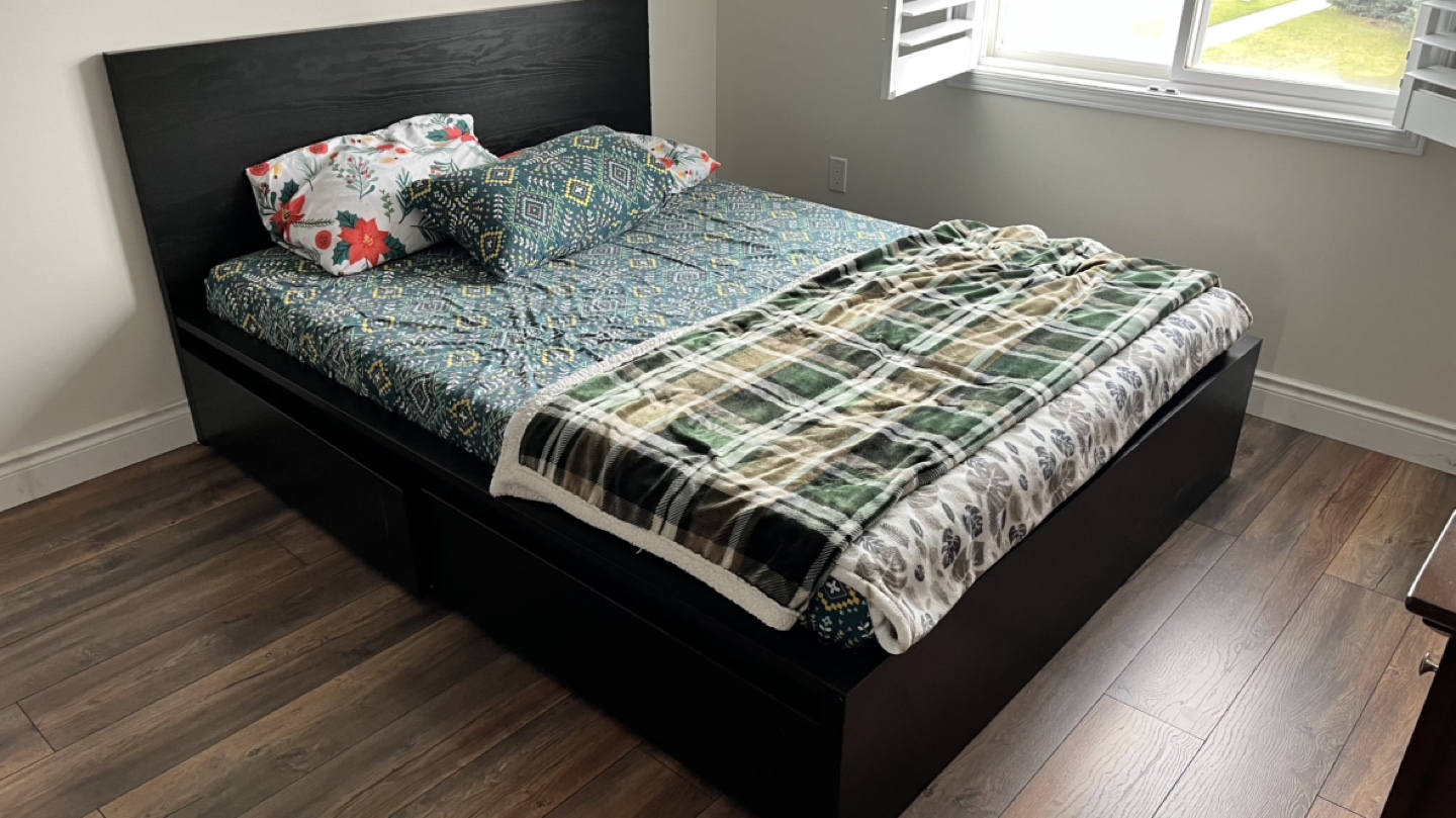 IKEA MALM Queen Bed with 2 Drawers, Black, IKEA firm mattress