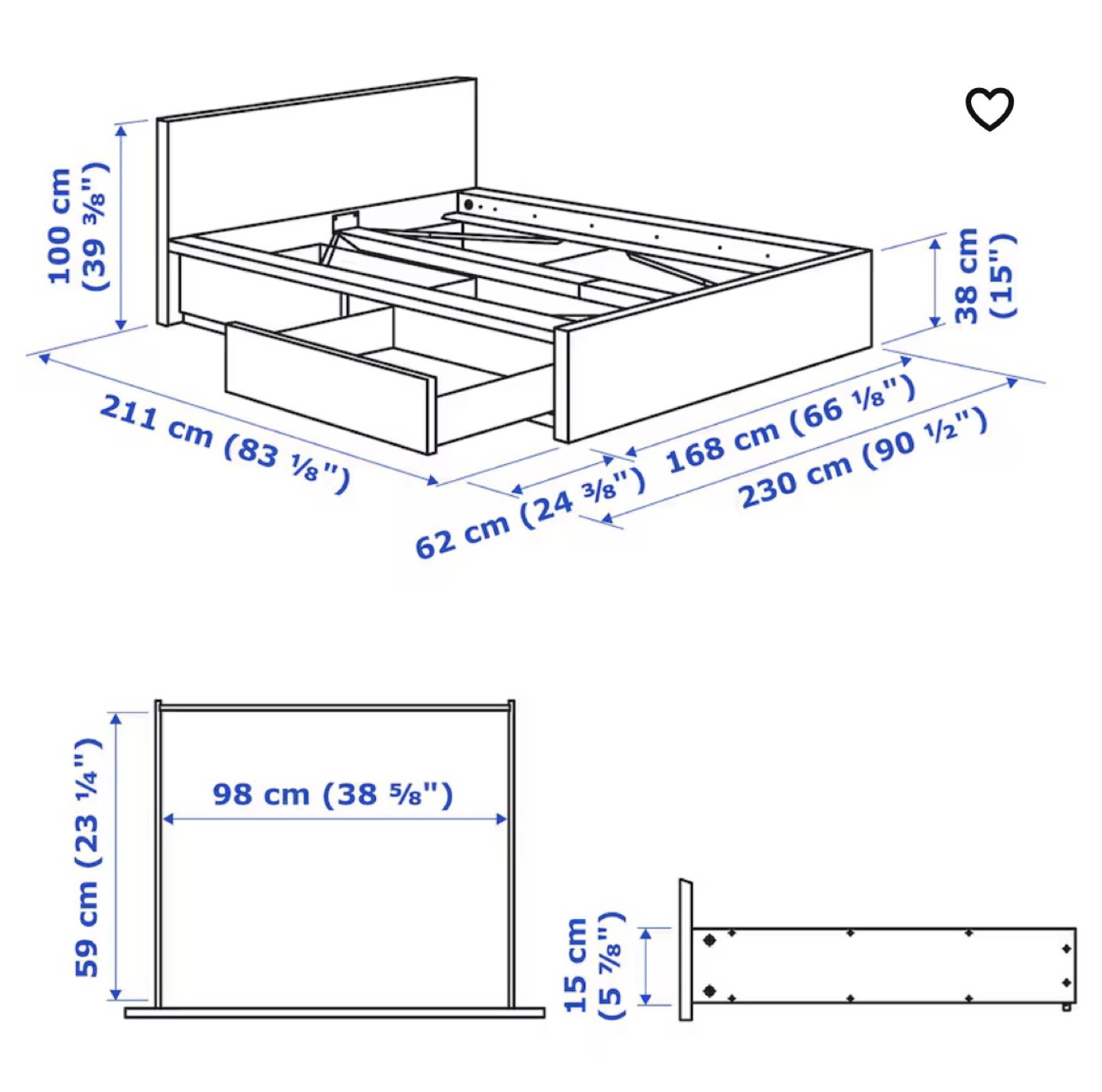 IKEA MALM Queen Bed with 2 Drawers, Black, IKEA firm mattress - photo 3