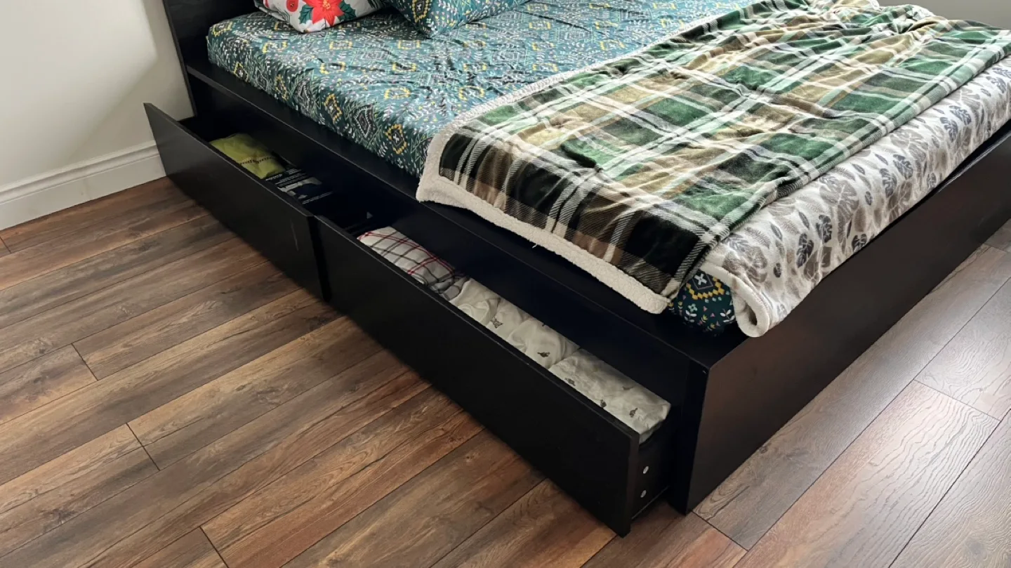 IKEA MALM Queen Bed with 2 Drawers, Black, IKEA firm mattress image indicator(2)