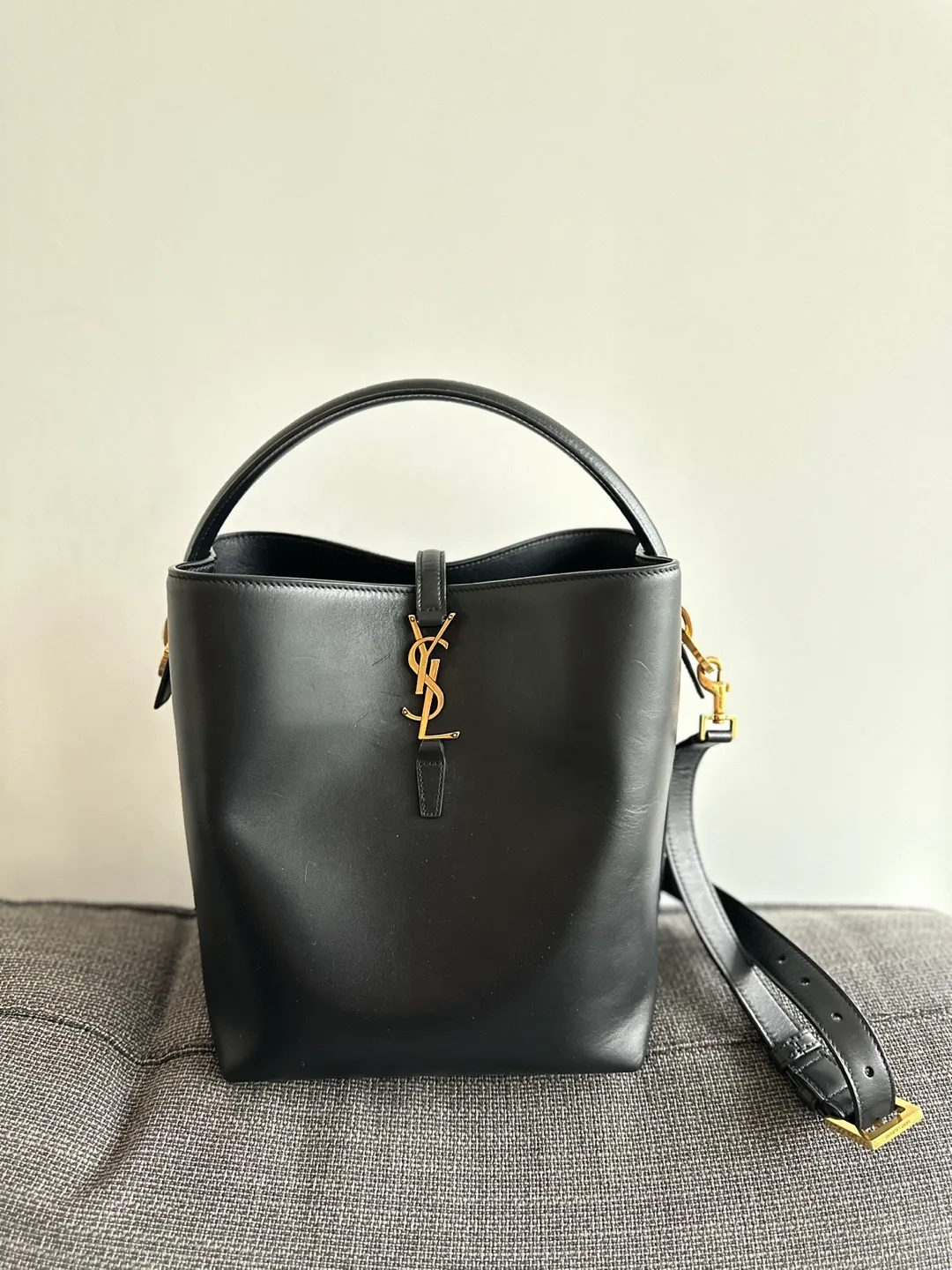 Saint Laurent Black Leather Bucket Bag