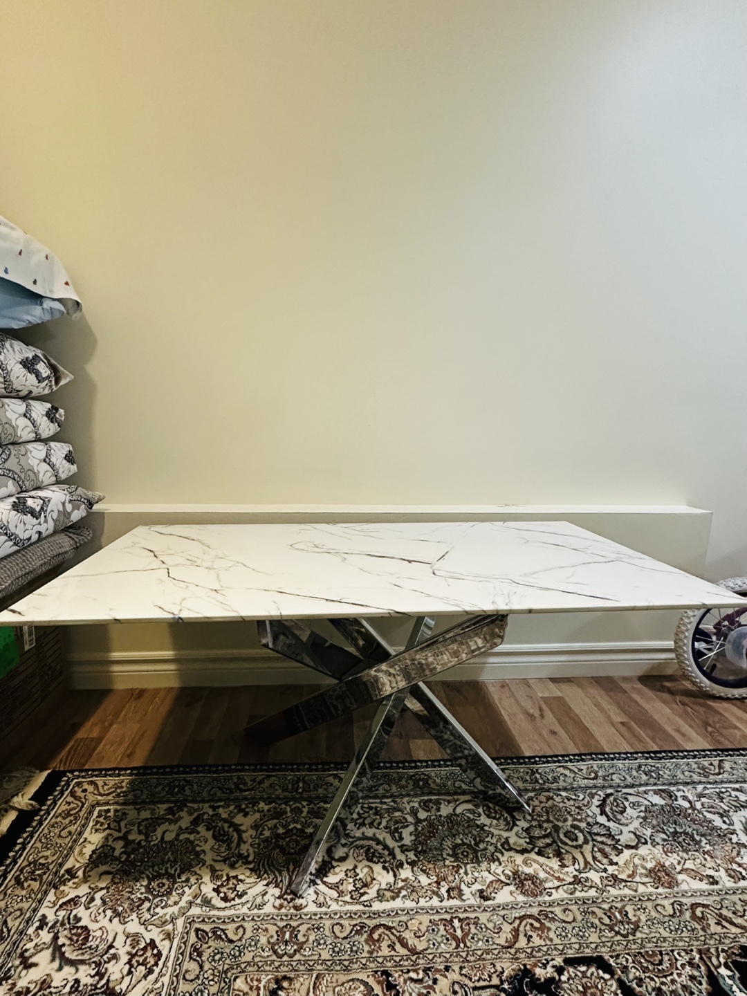 Modern White Marble Coffee Table with Chrome Legs - photo 5