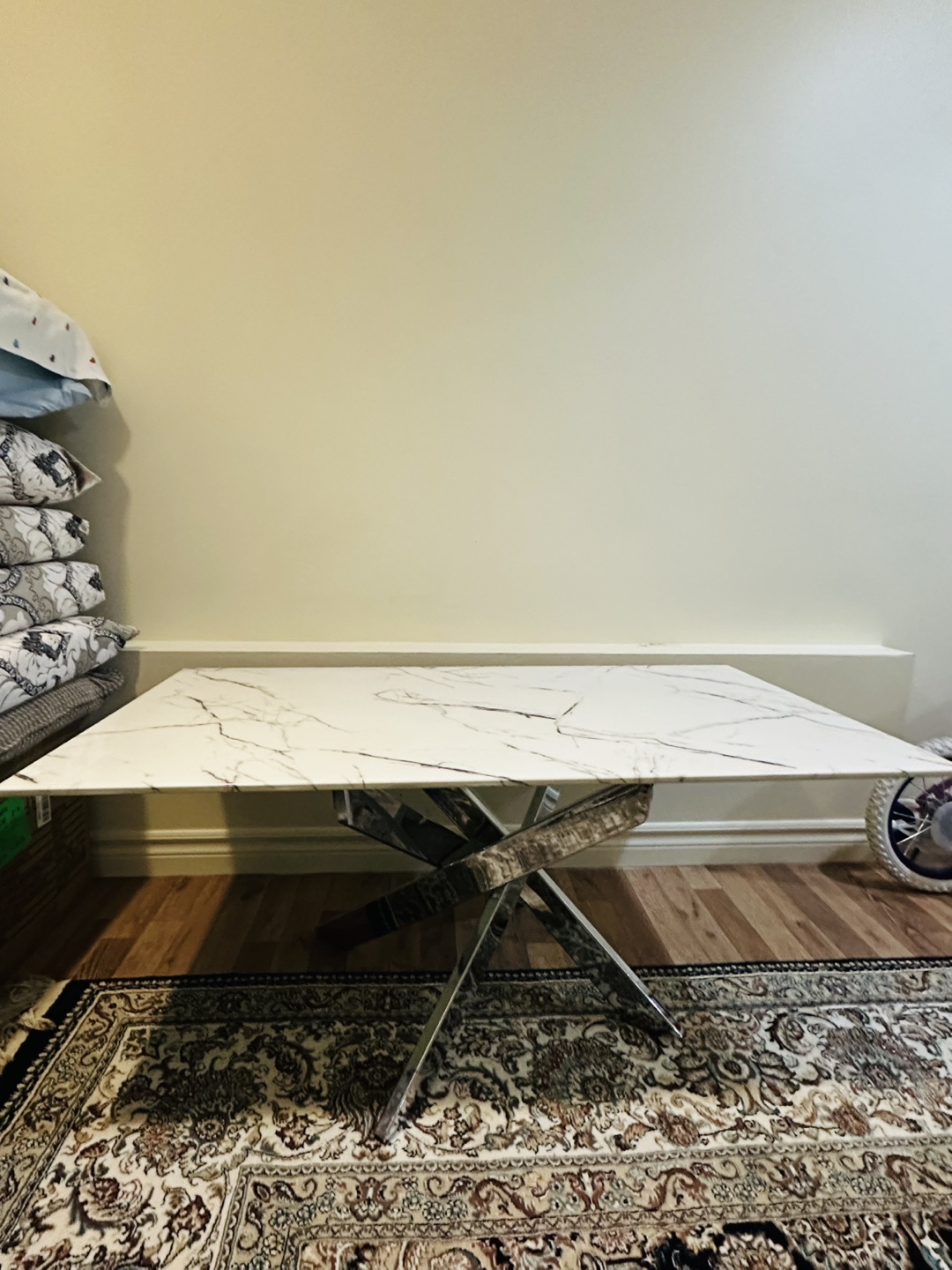 Modern White Marble Coffee Table with Chrome Legs - photo 4