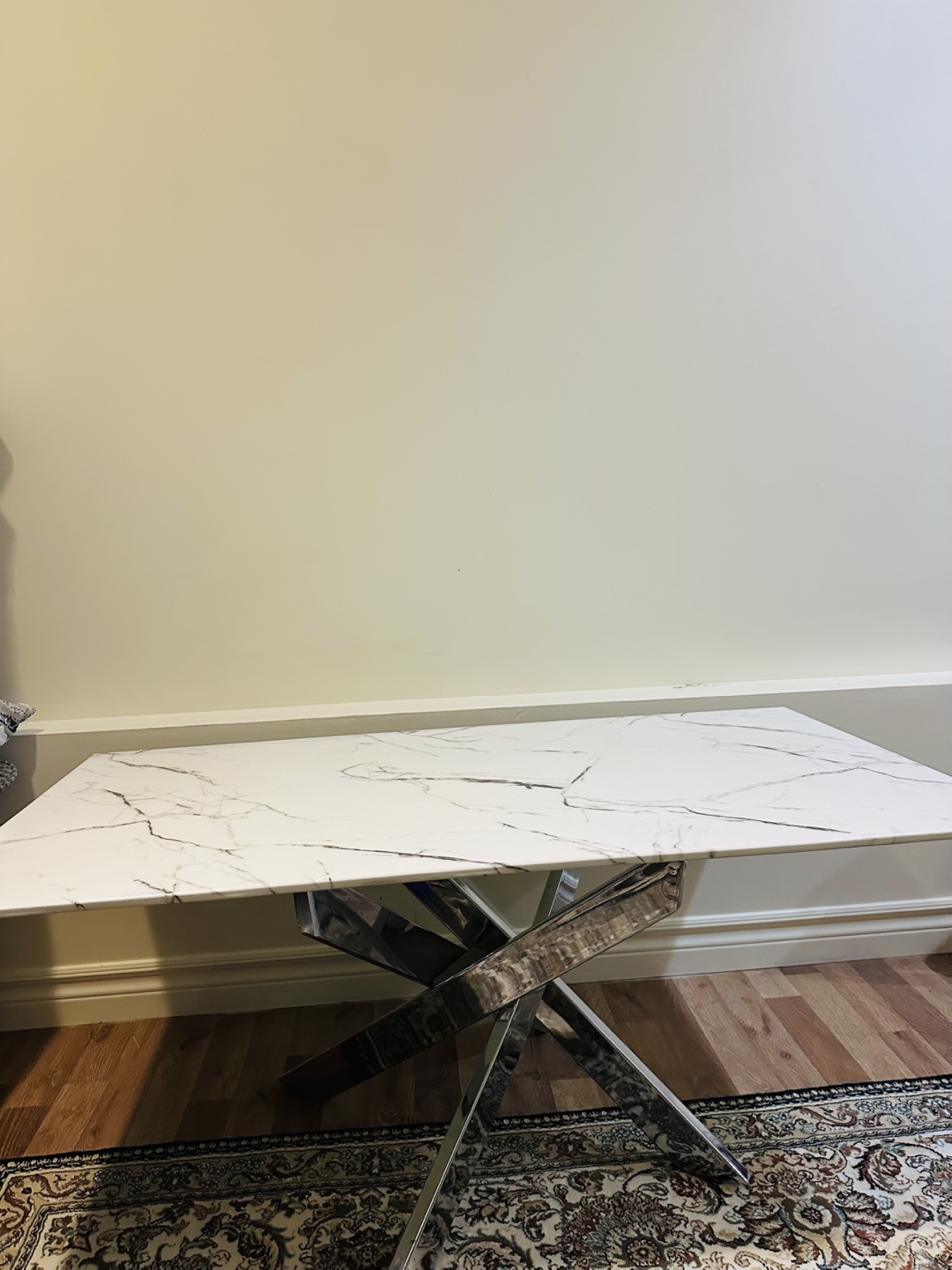 Modern White Marble Coffee Table with Chrome Legs - photo 3