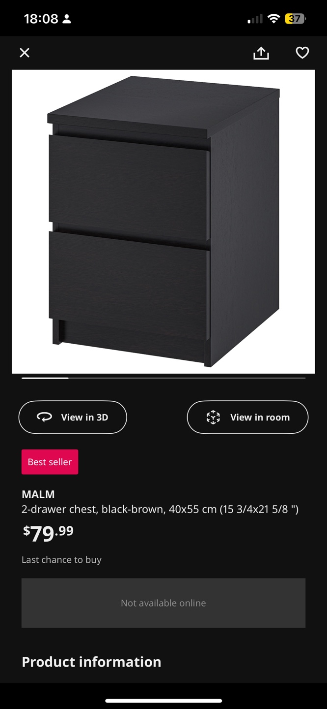 MALM 2-Drawer Chest - Black-Brown