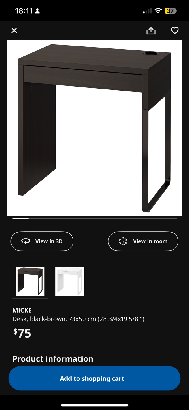 IKEA MICKE Desk - Black-Brown
