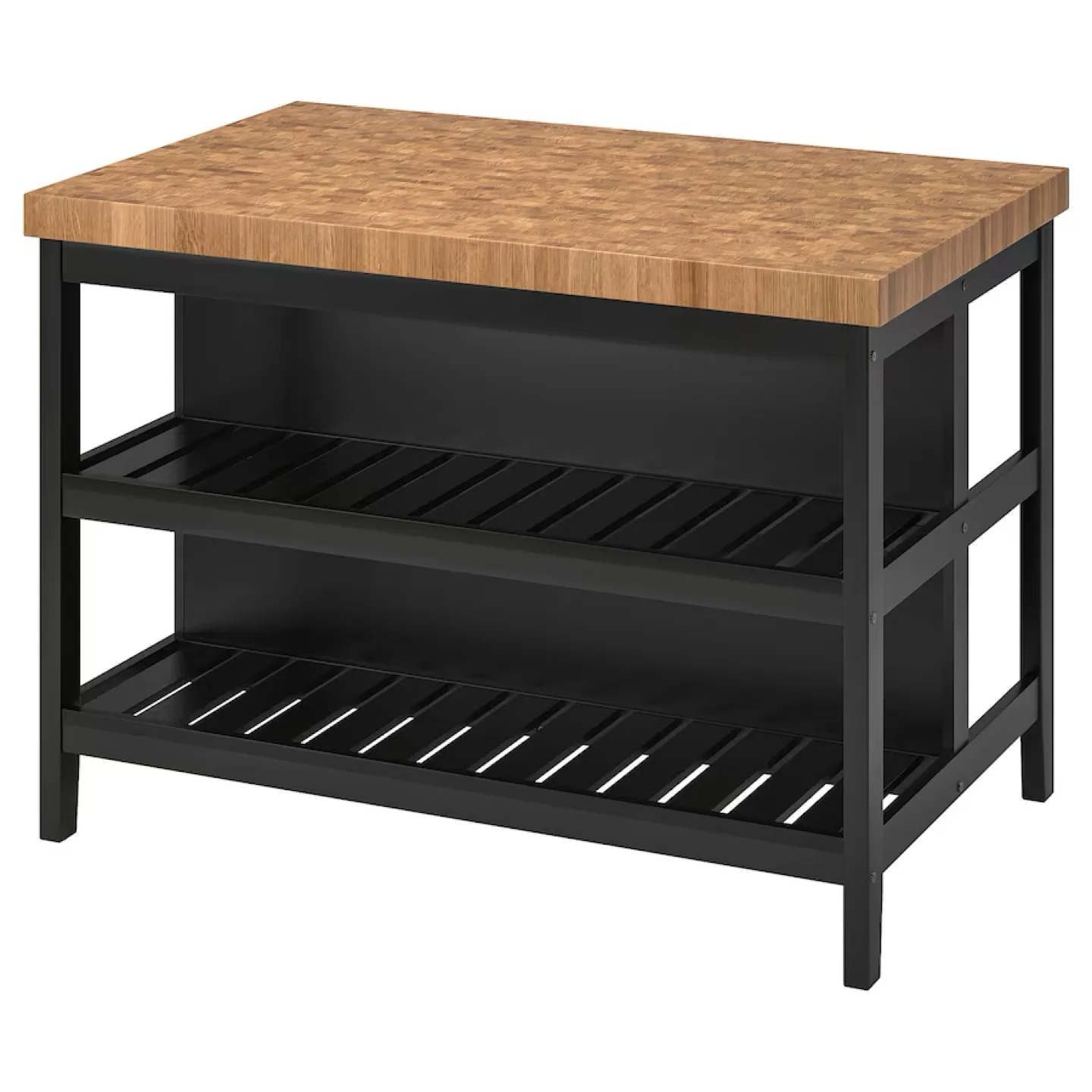 VADHOLMA Kitchen island, black/oak thumbnail