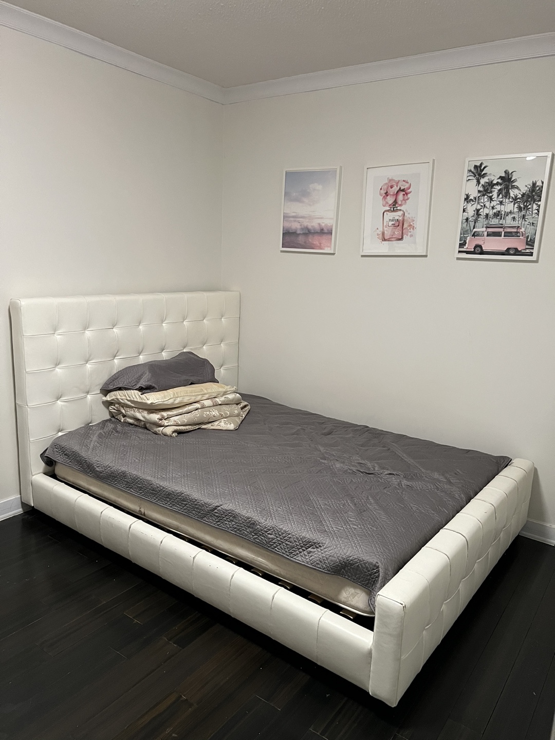 Queen white Faux Leather Bed Frame