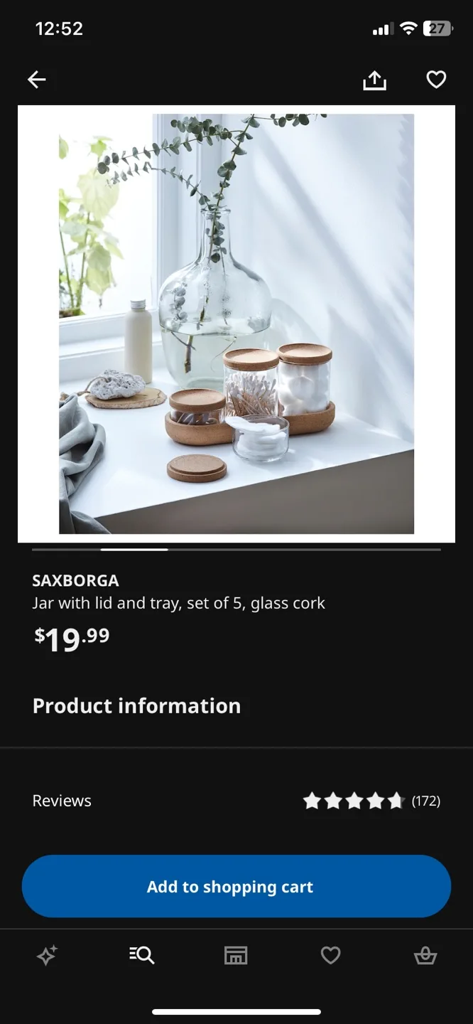 IKEA SAXBORGA Glass Storage Jars with Cork Lids & Tray thumbnail