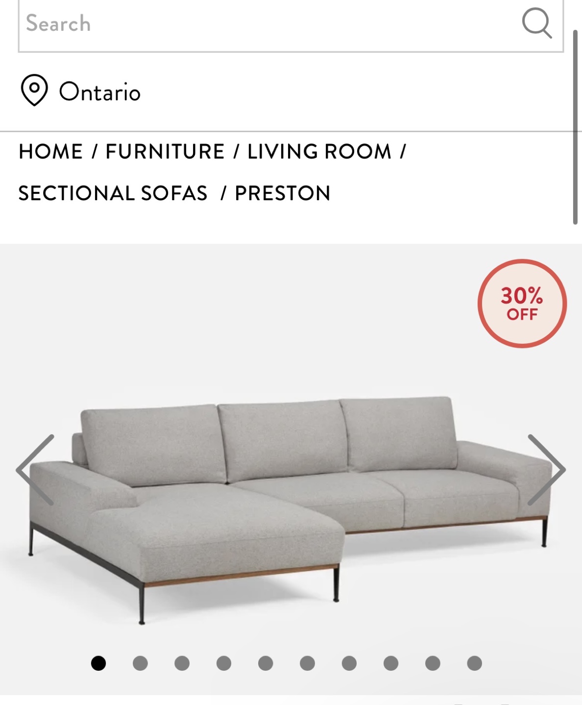Structube PRESTON left-facing sectional sofa