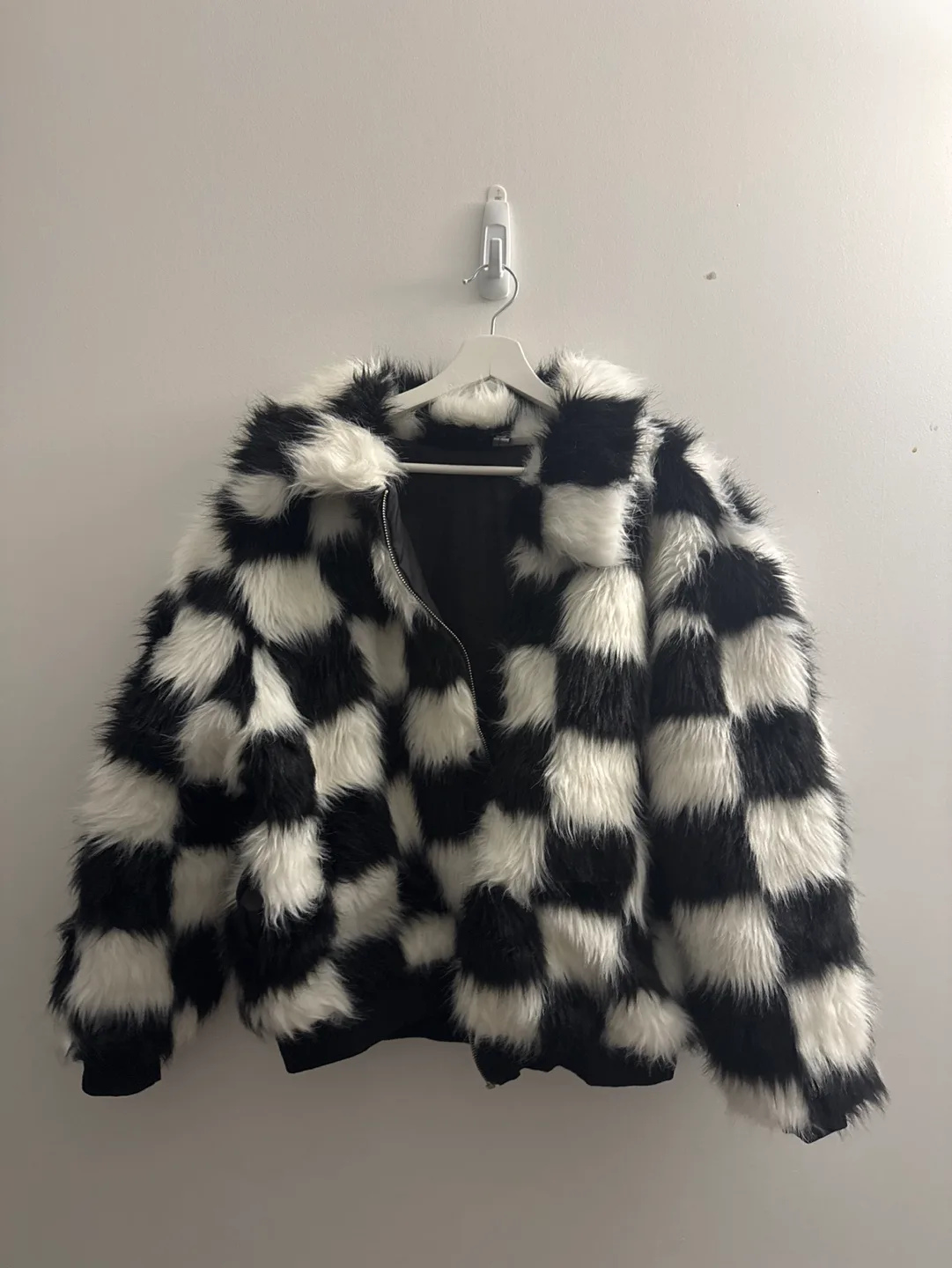 Checkered Faux Fur Jacket thumbnail