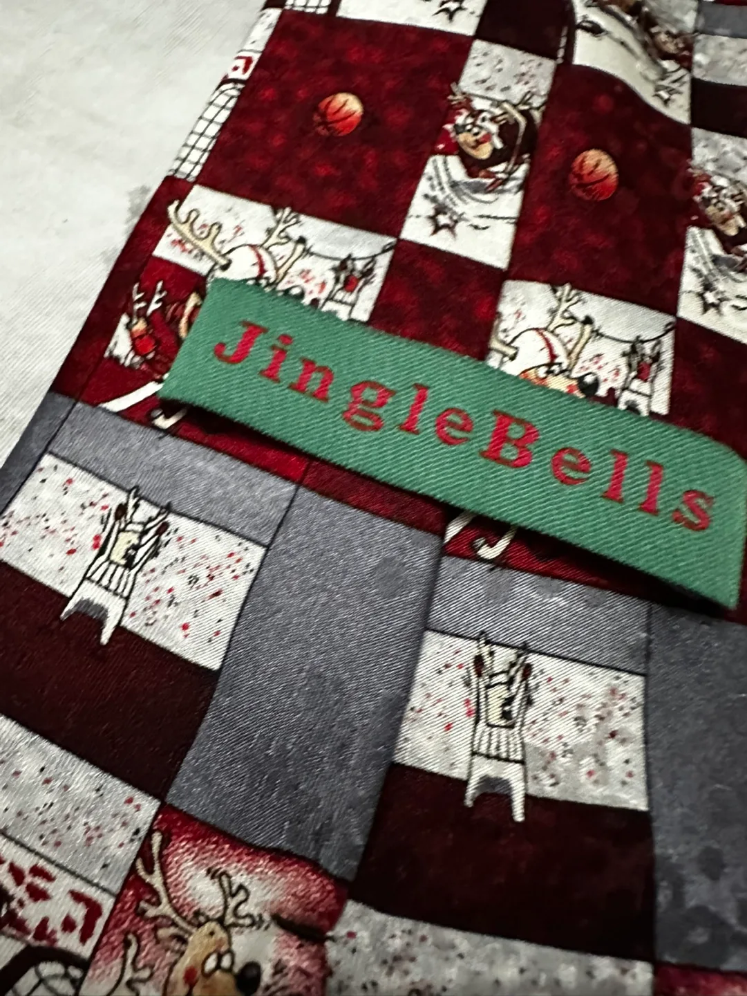 #FREECYCLE Jingle Bells Men's Basketball Reindeer Tie image indicator(3)