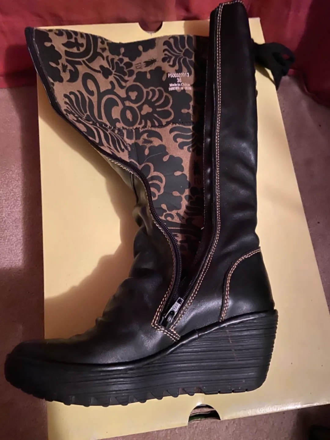 Fly London Black Leather Knee-High Wedge Boots image indicator(6)