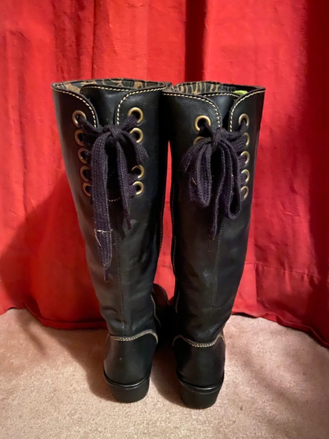 Fly London Black Leather Knee-High Wedge Boots image indicator(2)