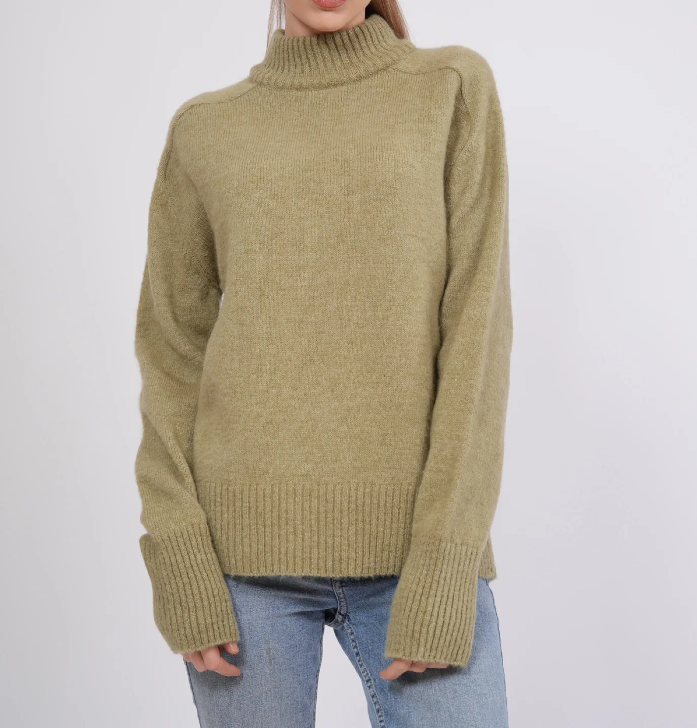 Women's Olive Green Mock Neck Sweater image indicator(2)