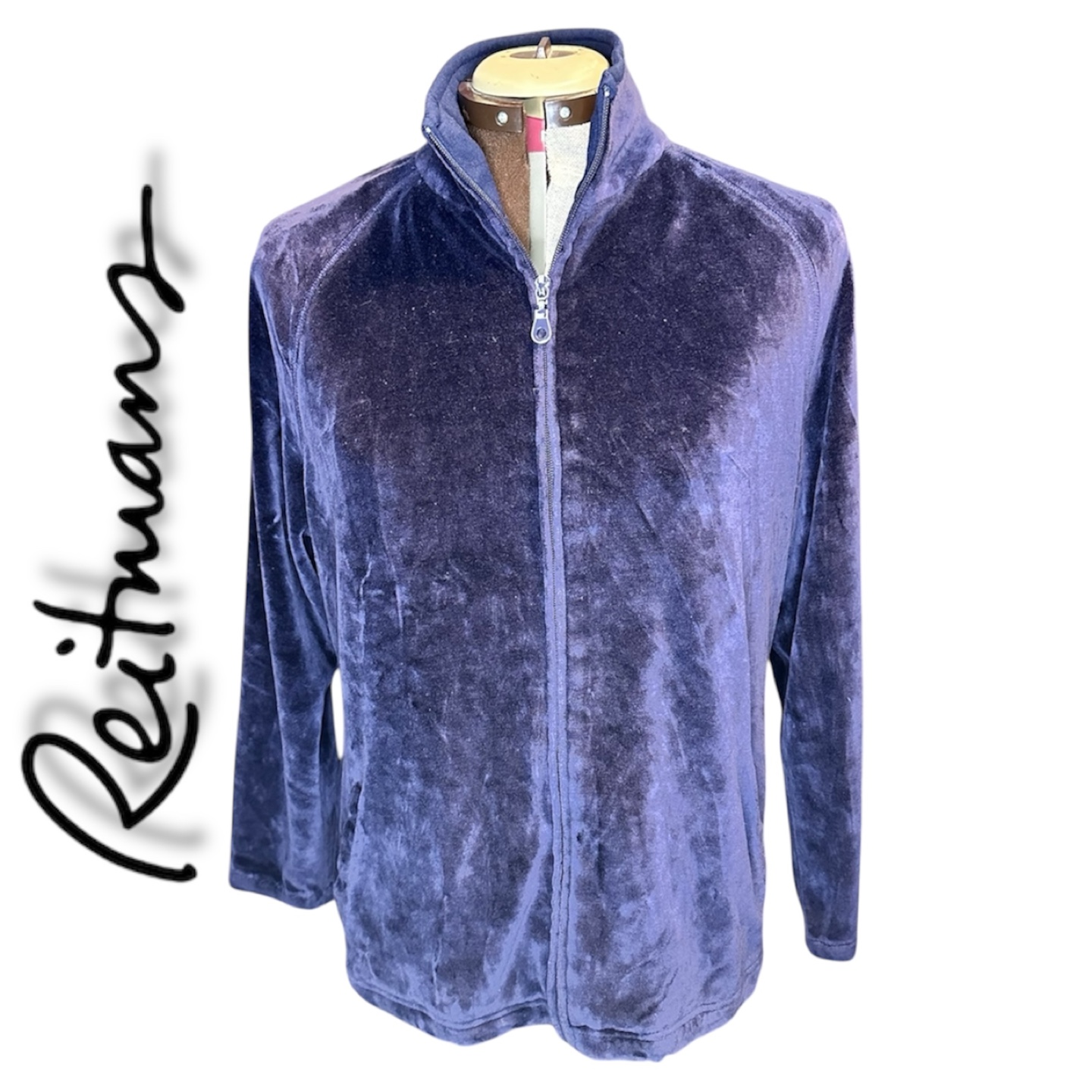Reitmans XL Velour Zip-Up Jacket - in Dark Blue
