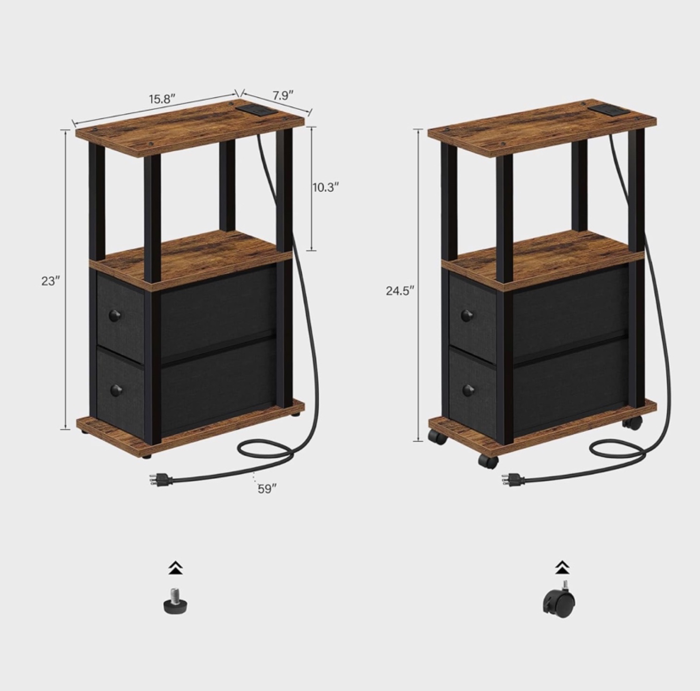 TUTOTAK Small Narrow End Tables with Charging Station - photo 3