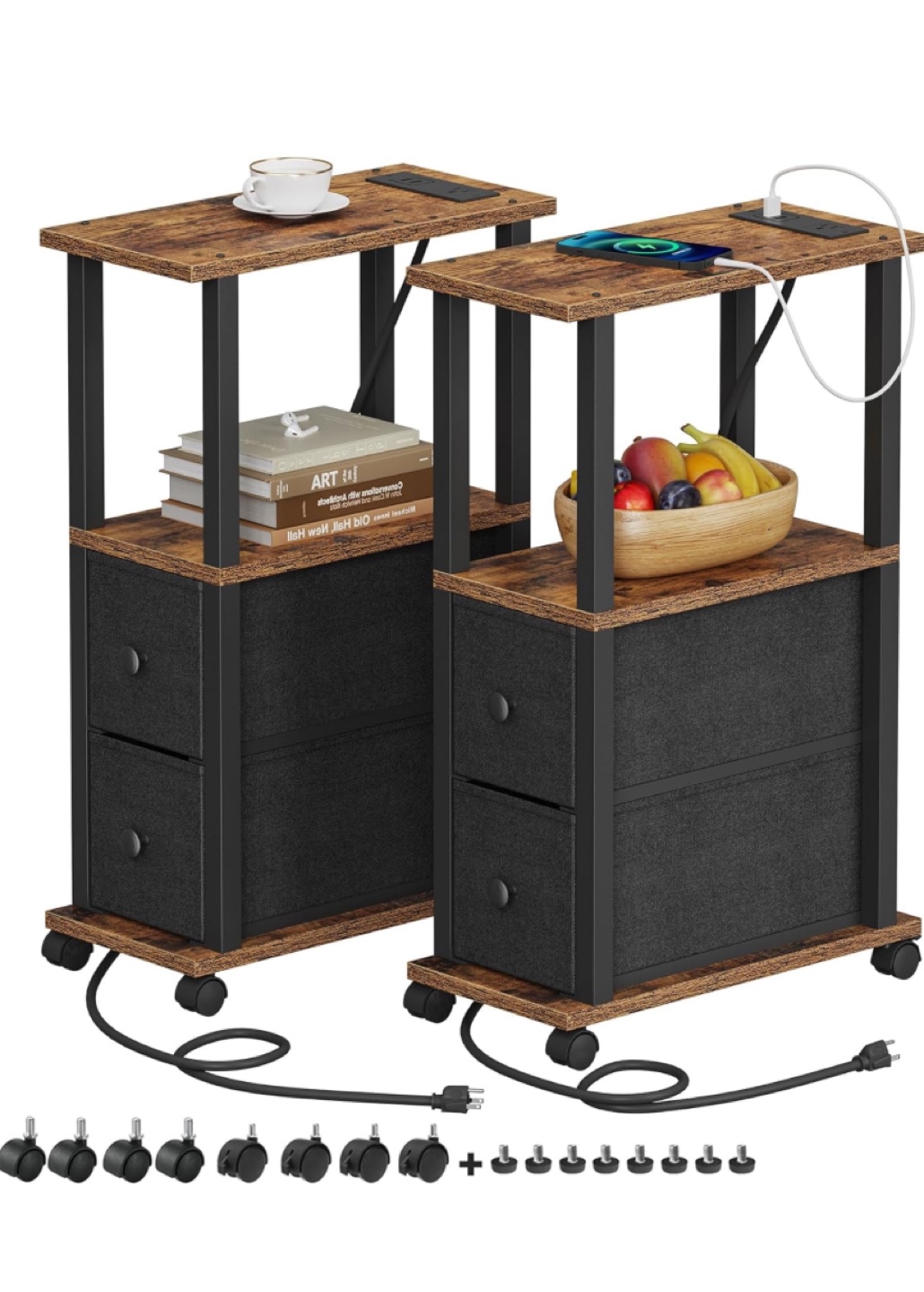 TUTOTAK Small Narrow End Tables with Charging Station