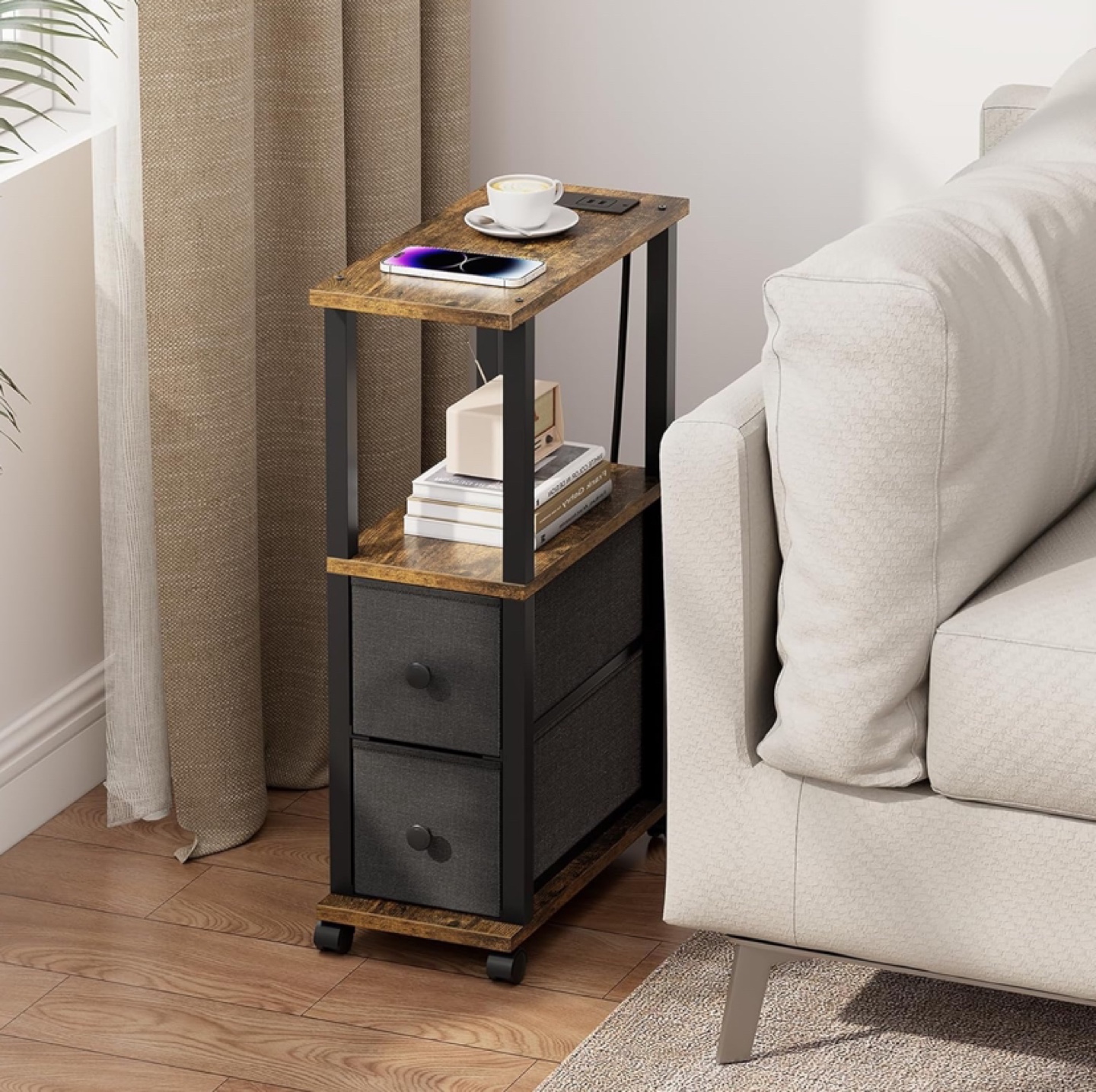 TUTOTAK Small Narrow End Tables with Charging Station - photo 2