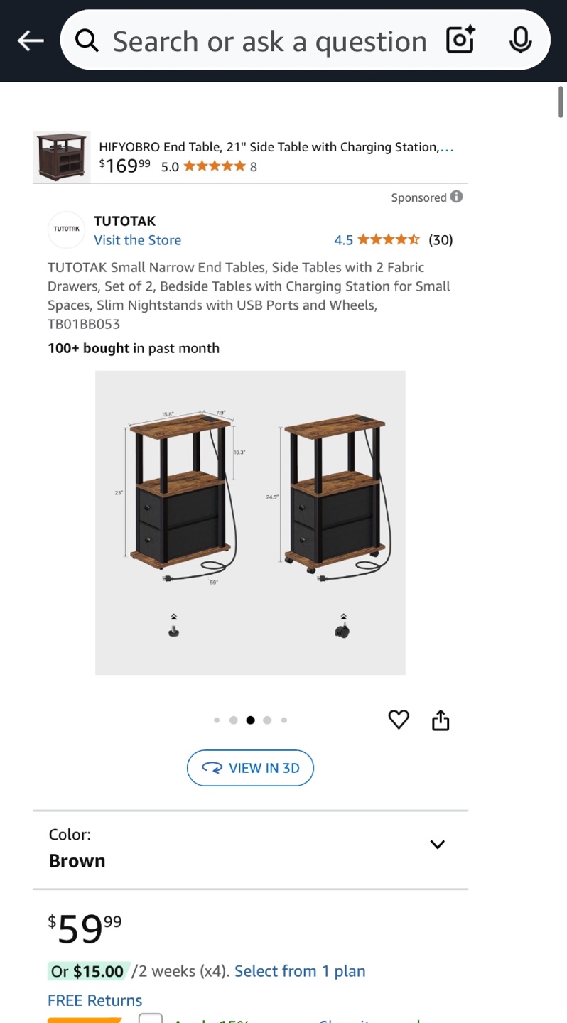 TUTOTAK Small Narrow End Tables with Charging Station - photo 4