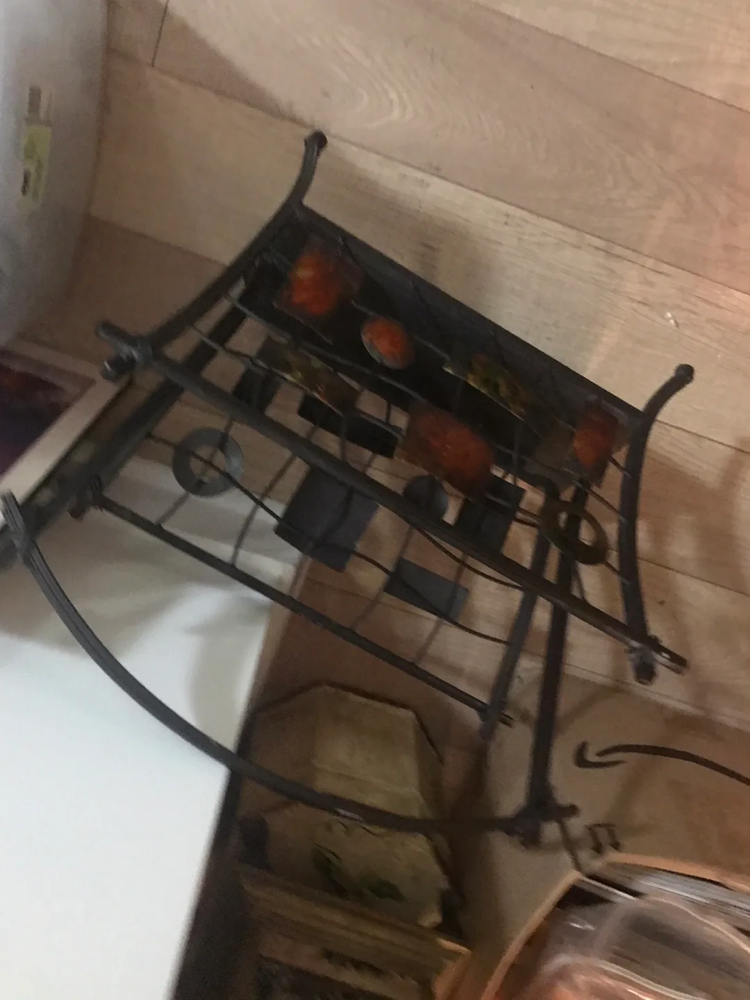 Wrought Iron Magazine Rack with Rattan Shelf image indicator(2)