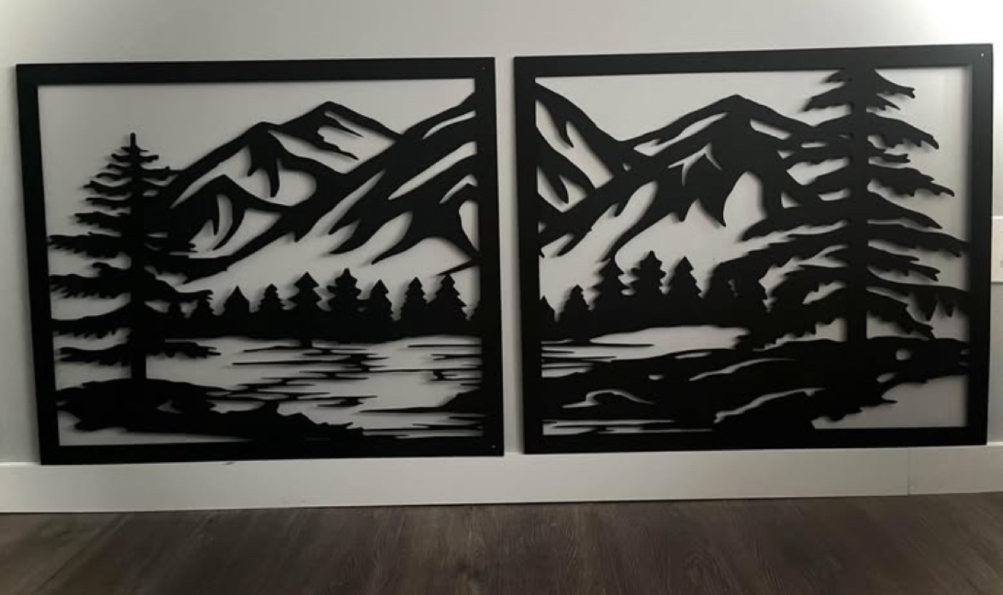 Powder-Coated Steel Wall Art: Mountain, Forest & Lake Scene