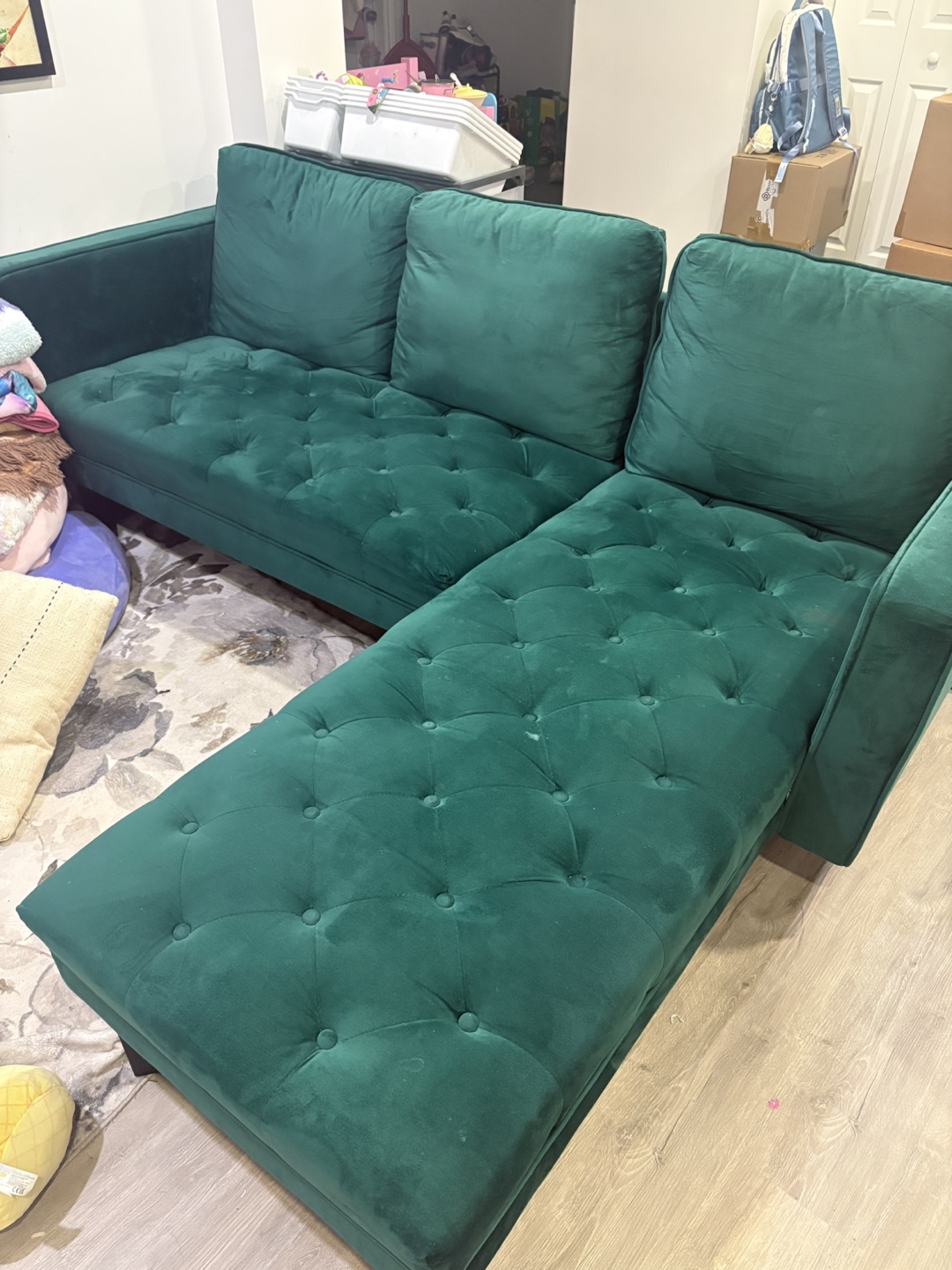 Emerald Green Velvet Sectional Sofa - photo 2