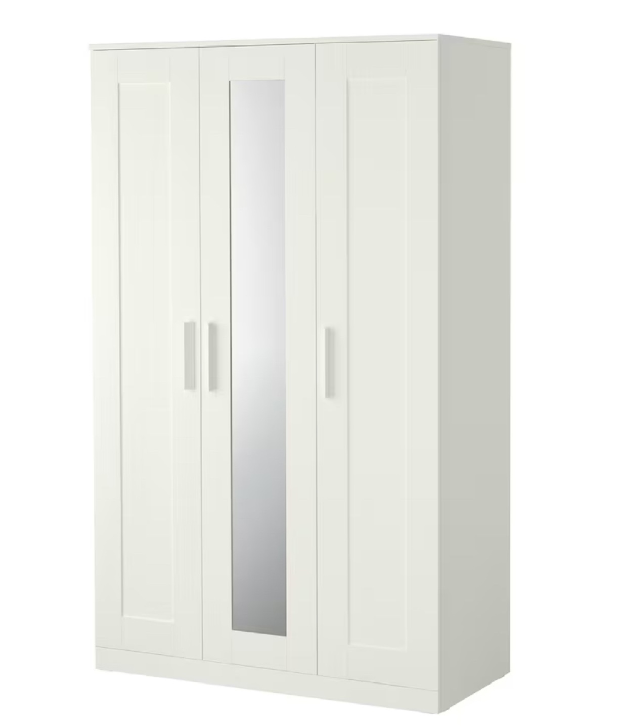 White Three-Door Wardrobe with Mirror