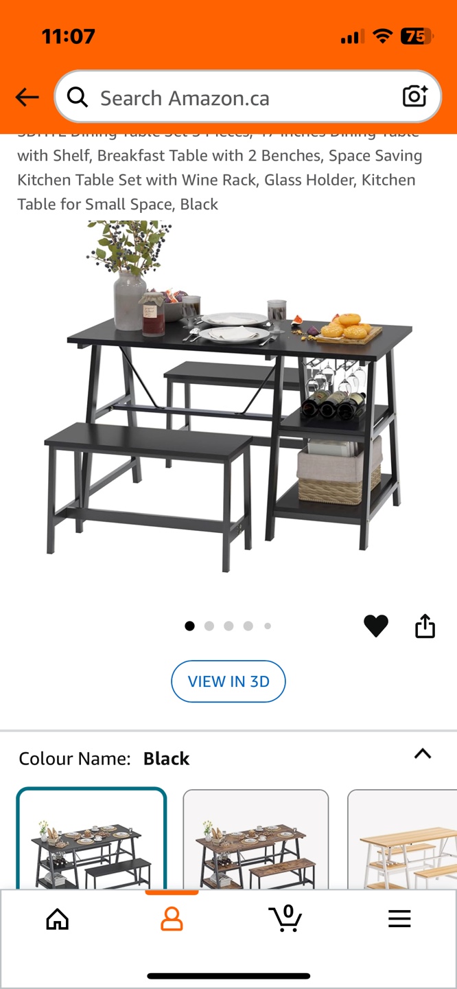 Black Kitchen Table Set with 2 Benches