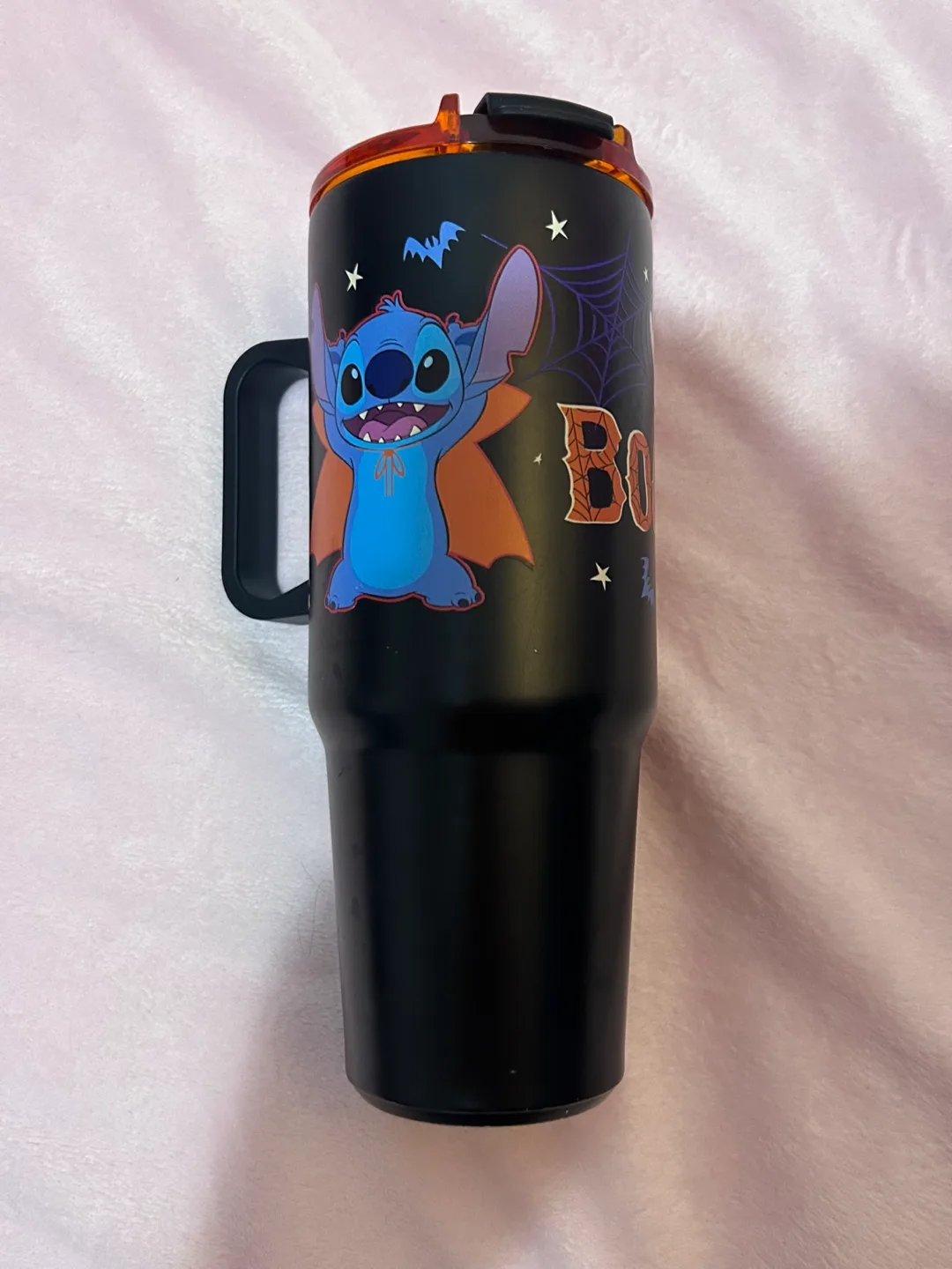 Stitch Halloween Travel Tumbler Bats Orange and Black image indicator(2)