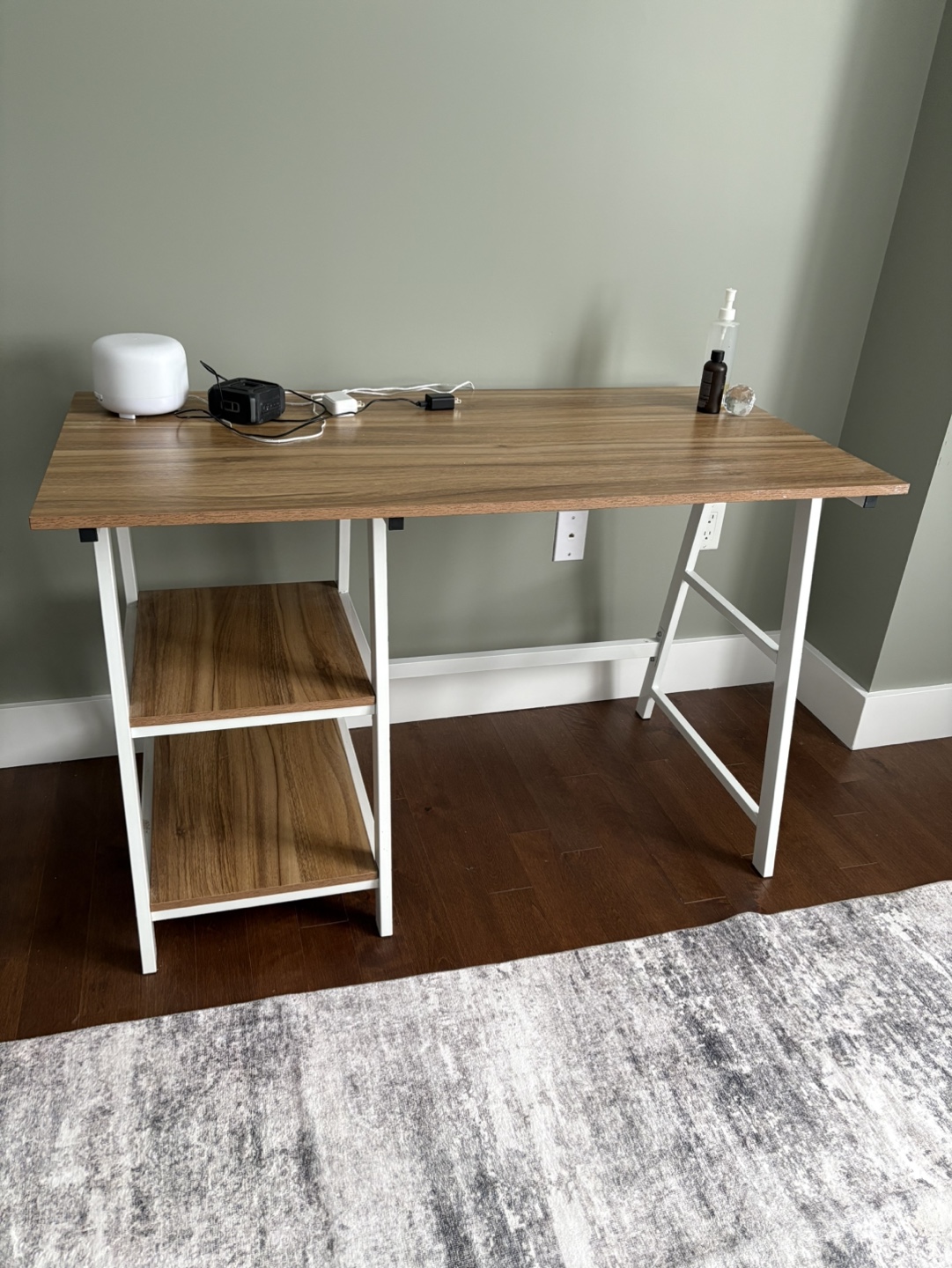 Modern Wooden Desk with Metal Frame and Shelf
