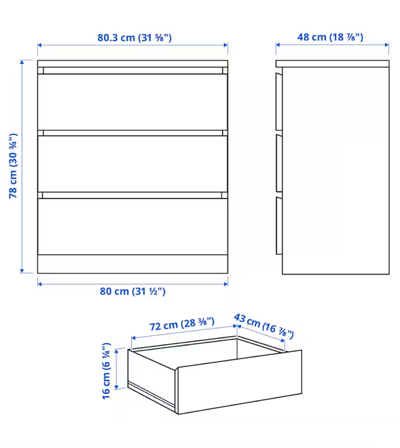 IKEA MALM 3-Drawer Chest - Black/Brown - photo 5