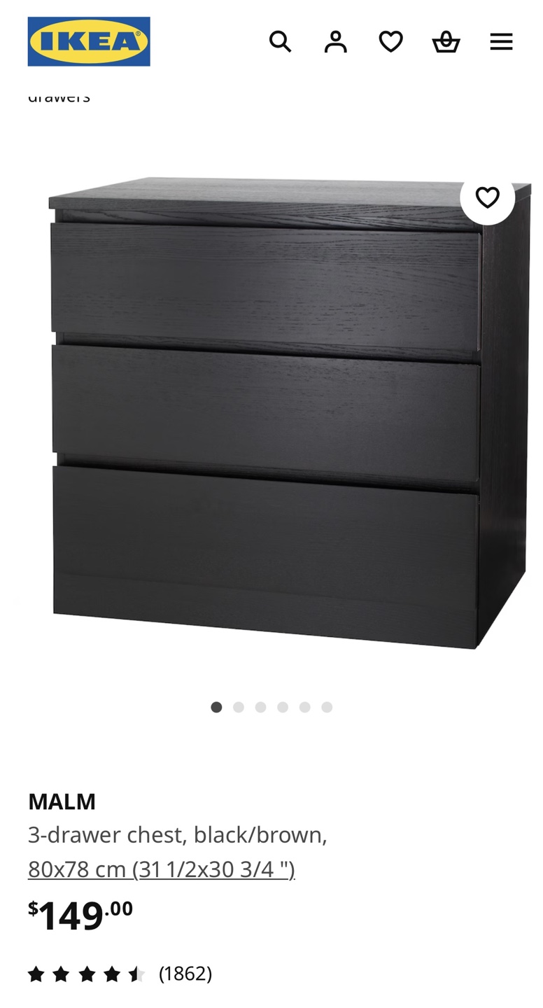 IKEA MALM 3-Drawer Chest - Black/Brown - photo 3
