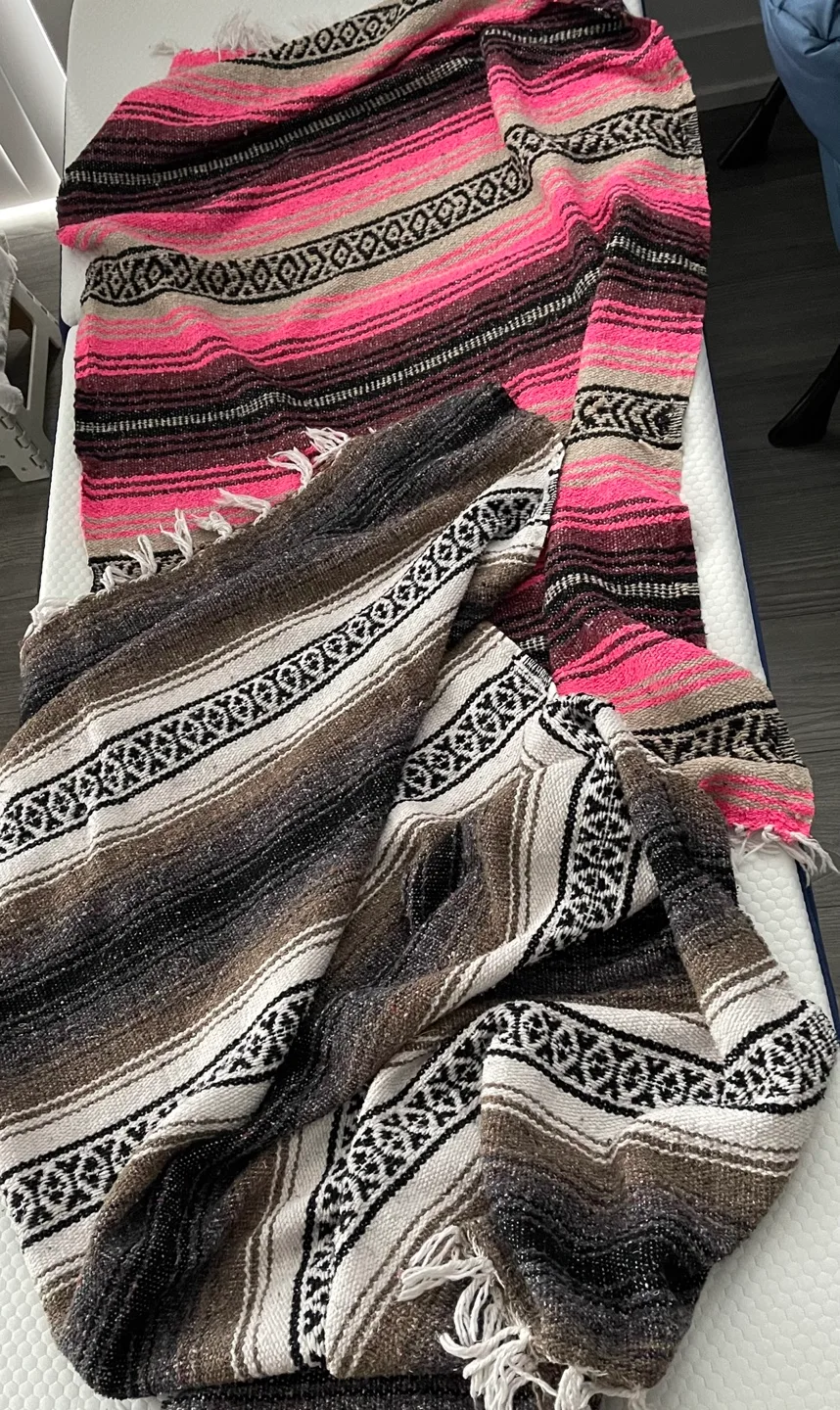 Two Mexican Blankets - Pink & Grey thumbnail