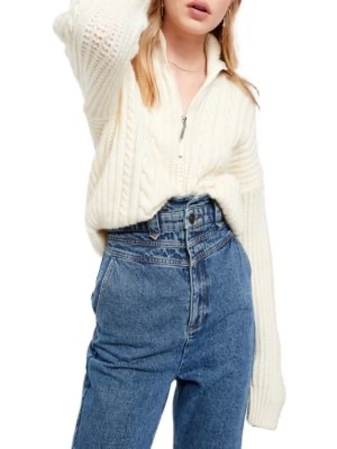 BDG Cream Half-Zip Sweater - Size L thumbnail