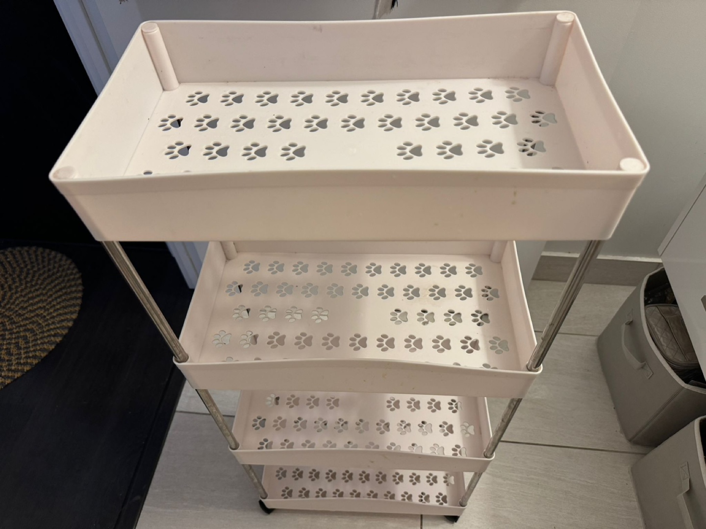 UDEAR 3-Tier Rolling Cart with Paw Print Design
