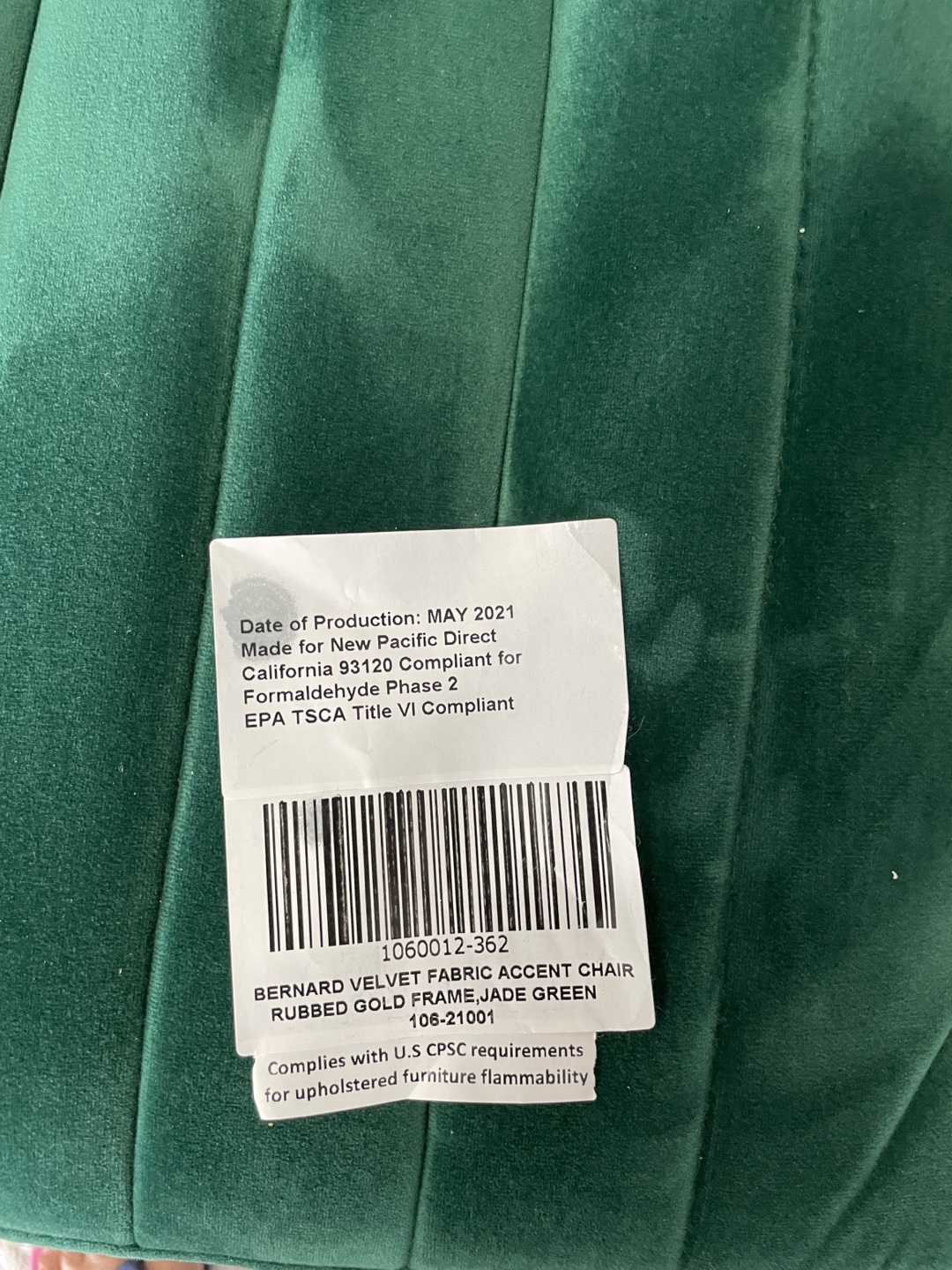 Bernard Velvet Accent Chair - Jade Green - photo 2