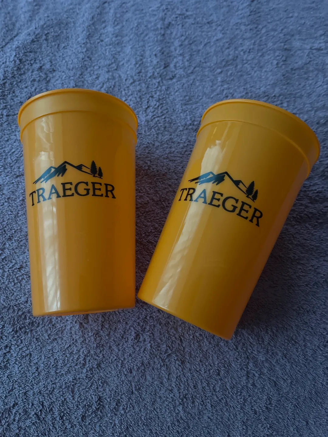 Two Traeger Brand Yellow Plastic Cups thumbnail