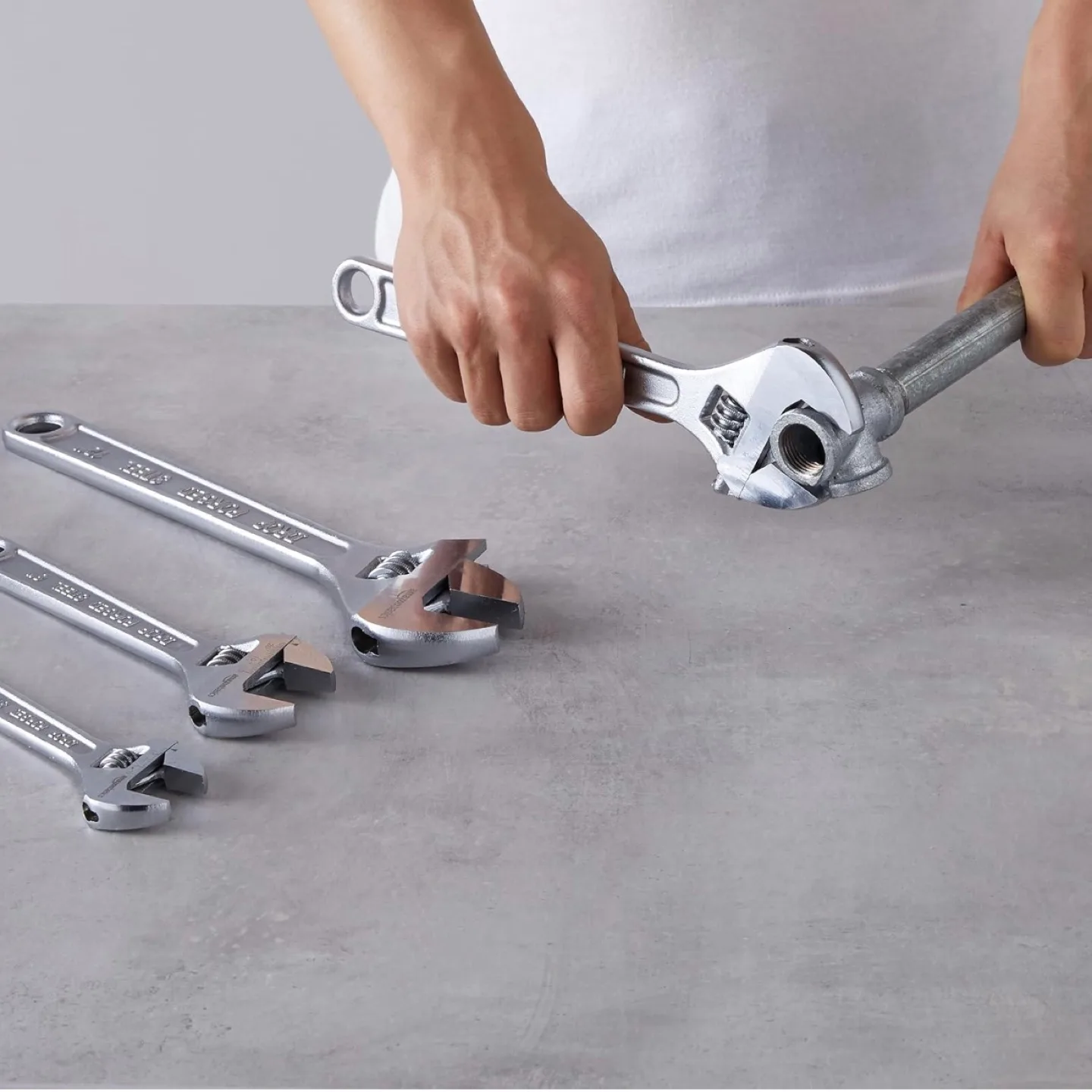 4-Piece Chrome-Plated Adjustable Wrench with Inch/Metric Scale image indicator(8)