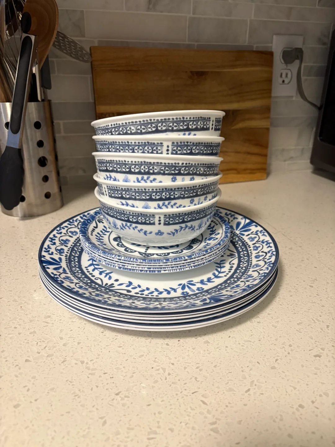 Blue and White patterned bowls and plates thumbnail