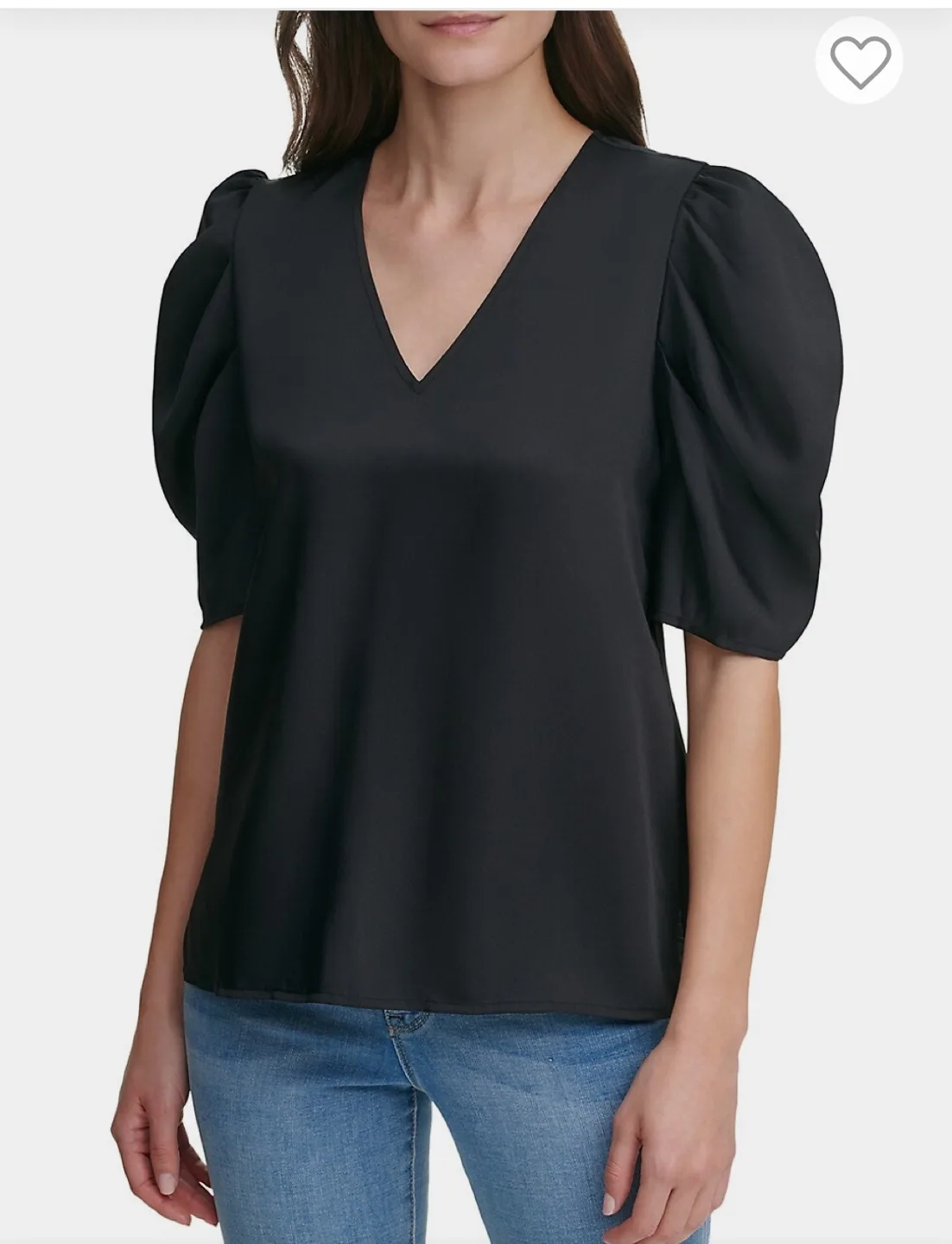 DKNY Black Puffed-Sleeve V-Neck Blouse - Size Small thumbnail